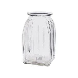 4.1"x4.1"x7.375"Tall Clear square Glass Ribbed Vase